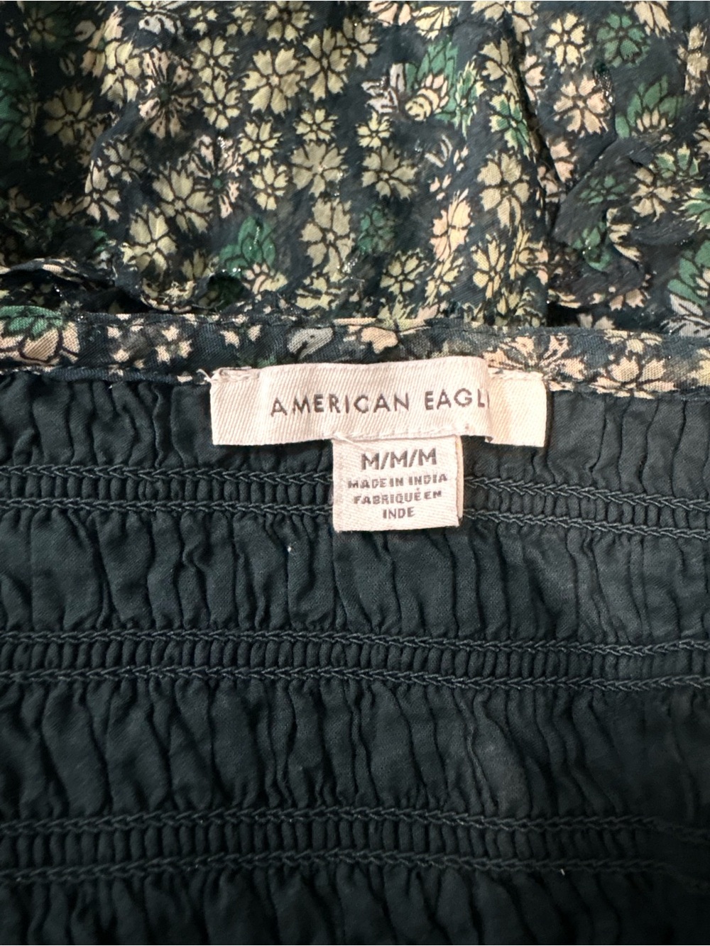 American Eagle Outfitters Dark Green Floral Blouse Sz M - Picture 7 of 9